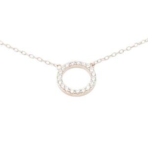 Rose Gold Tone Sterling Silver Pave CZ Circle Necklace 16 to 18 Inches